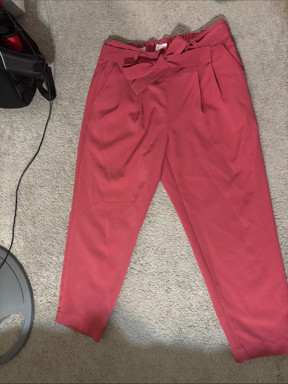 LOFT Coral-Pink Paperbag Waist Straight-Leg Pants